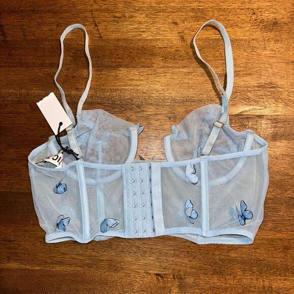 Tic Toc Powder Blue Butterfly Appliqué Strap Bralette - Picture 2 of 4